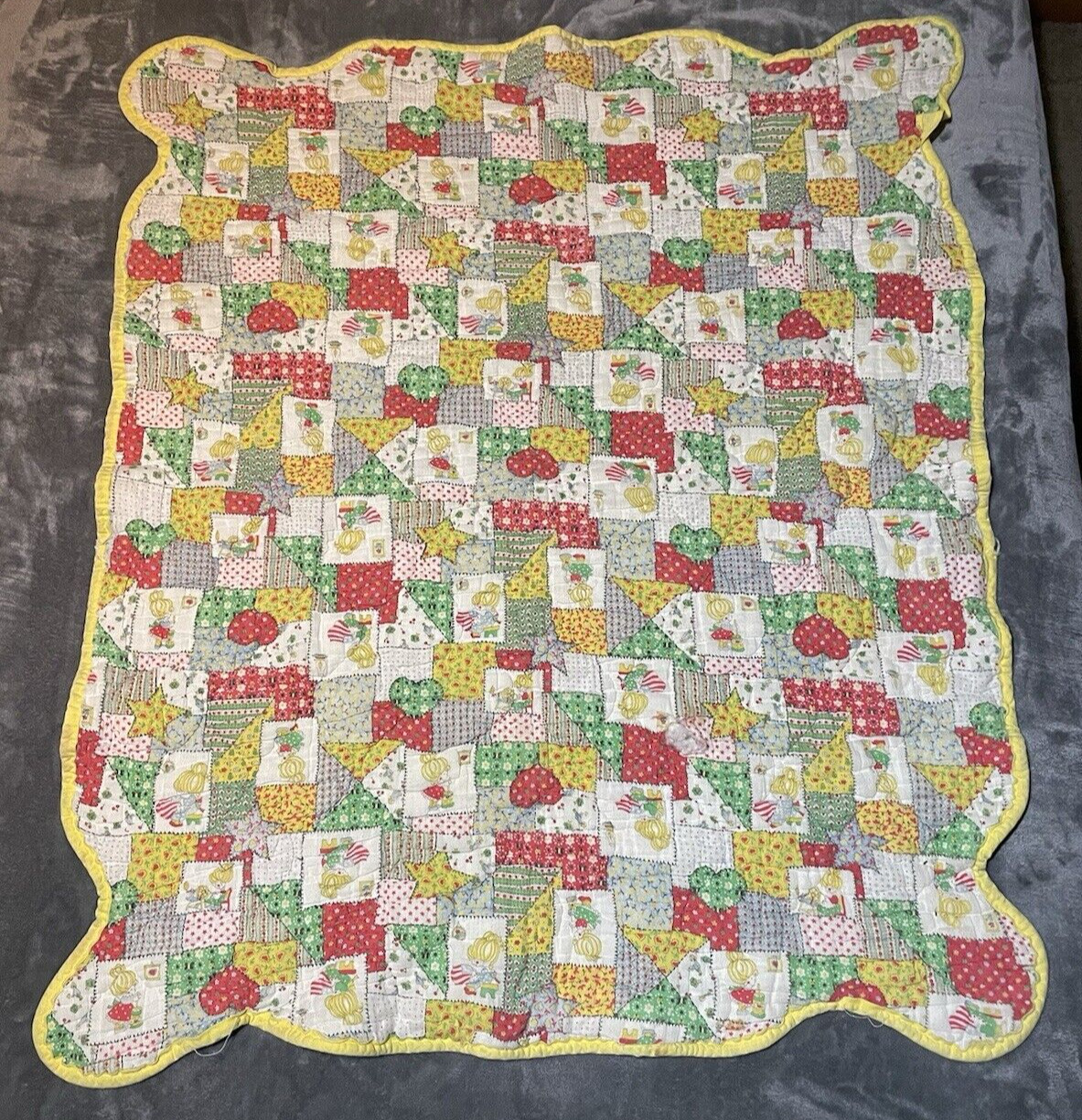 Vintage Cutter Quilt 32 inches Wide X 36 inches Long Multicolor