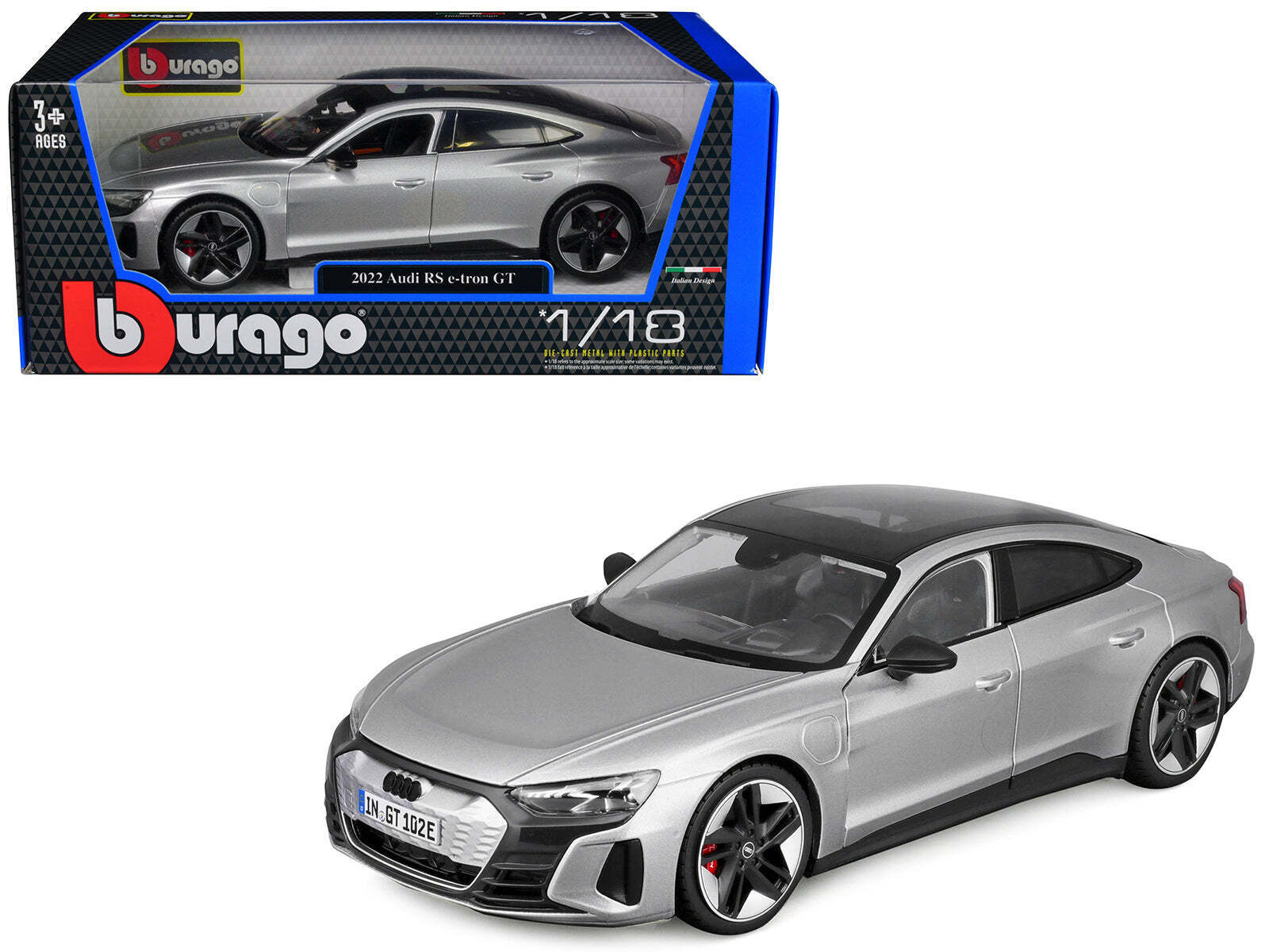 2022 Audi RS e-tron GT Silver Metallic with Sunroof 1/18 Diecast Model Car
