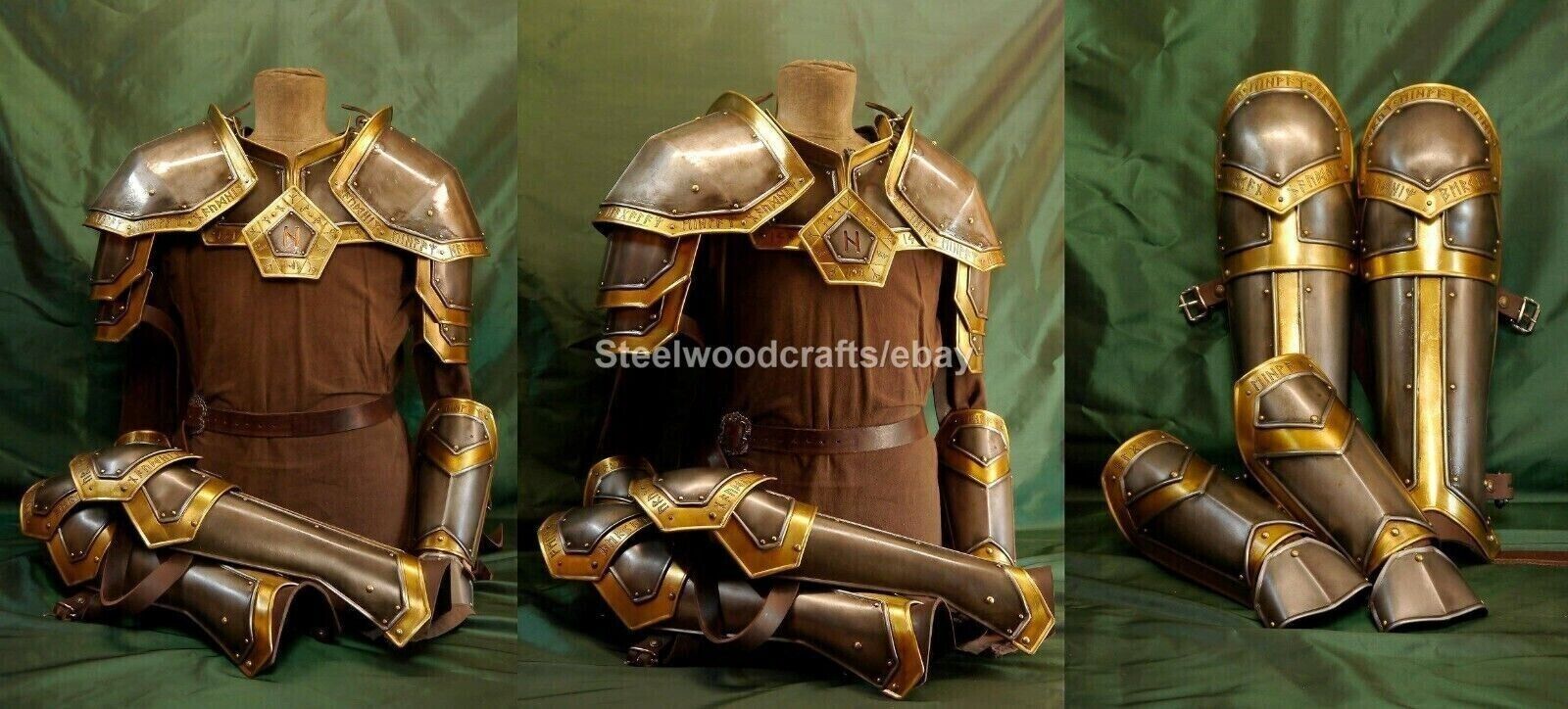Medieval LOTR Elven Dwarf Armor Pair Of Pauldrons w Gorget Bracers & Leg Greaves