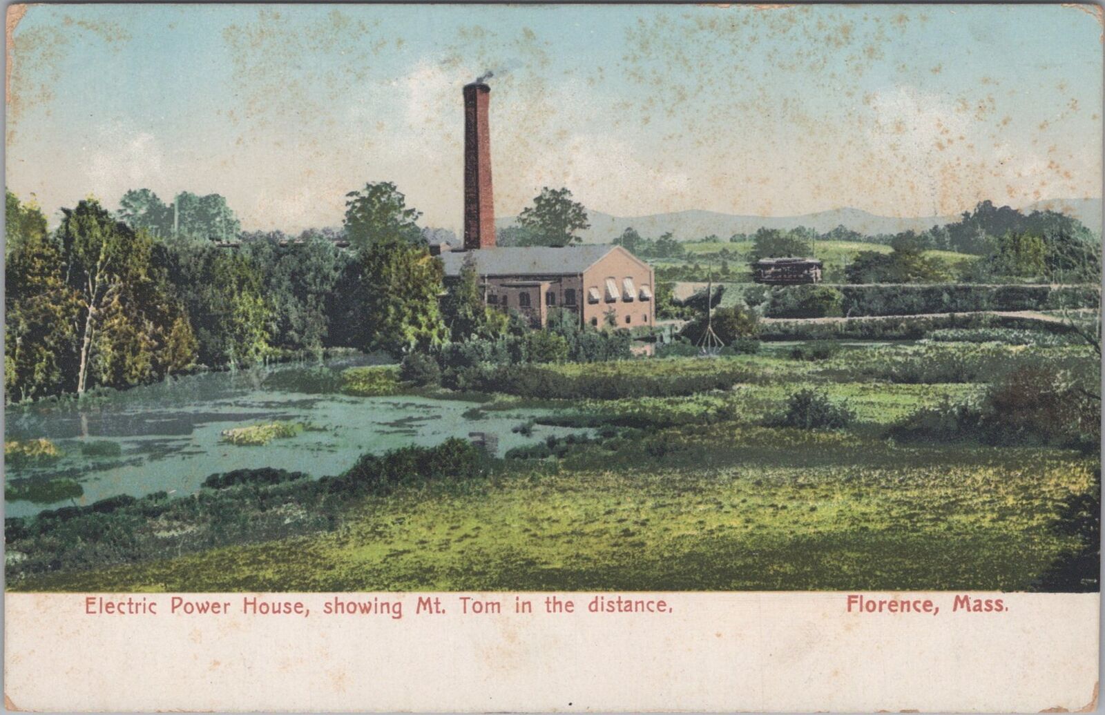 Electric Power House with Mt. Tom Florence Massachusetts 1917 Postcard