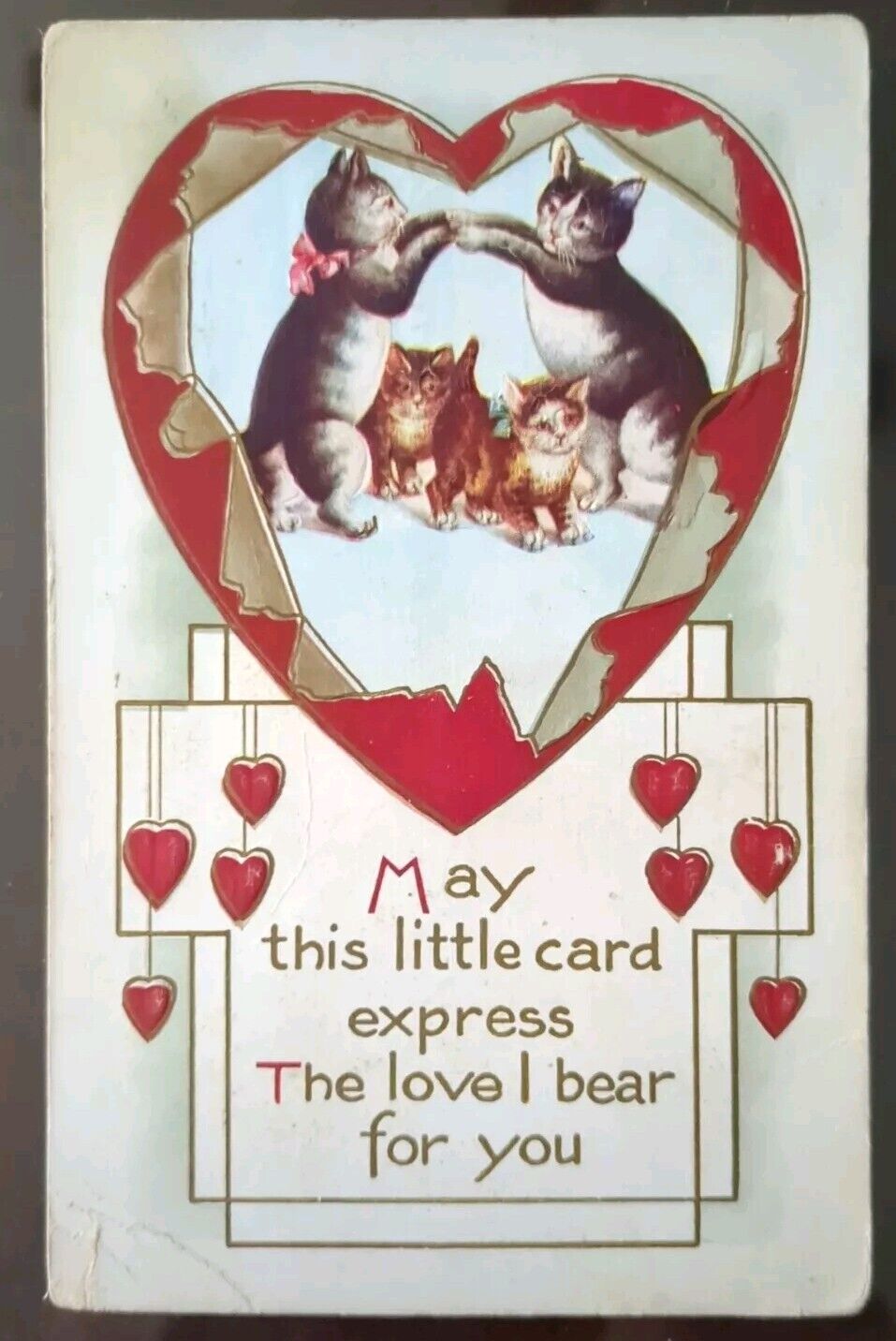 May This Little Cards Express The Love I Bear For You, Cats - 1915, Bent Corner