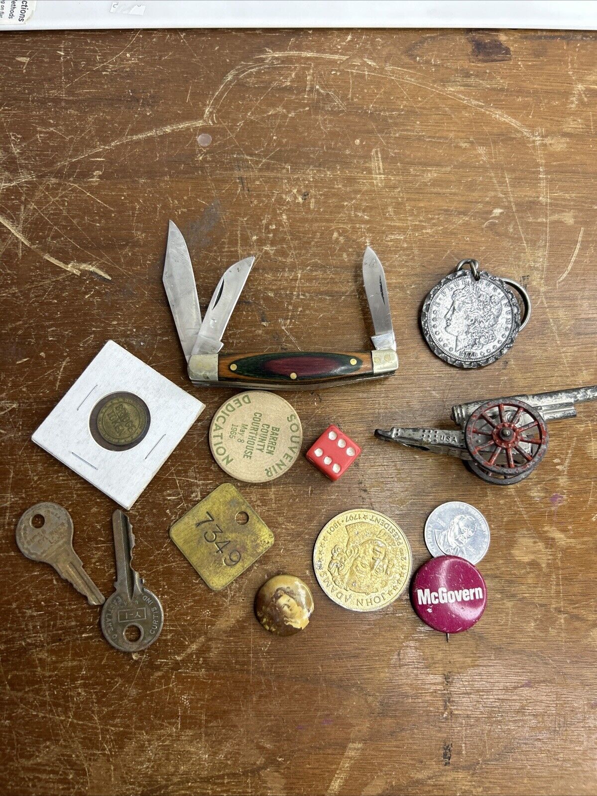 Antique Vintage Random Junk Drawer Lot Knife, Keys, Coin Trinkets Other