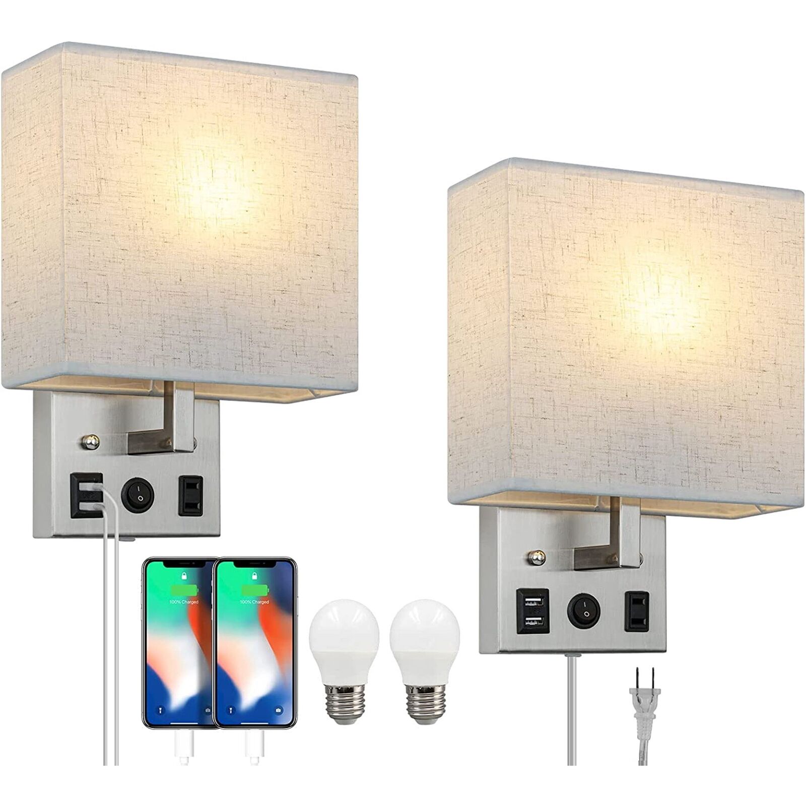 Modern 2 Pack Wall Sconce Lamp Plug in Lighting Fixture Vanity Wall Fixtures