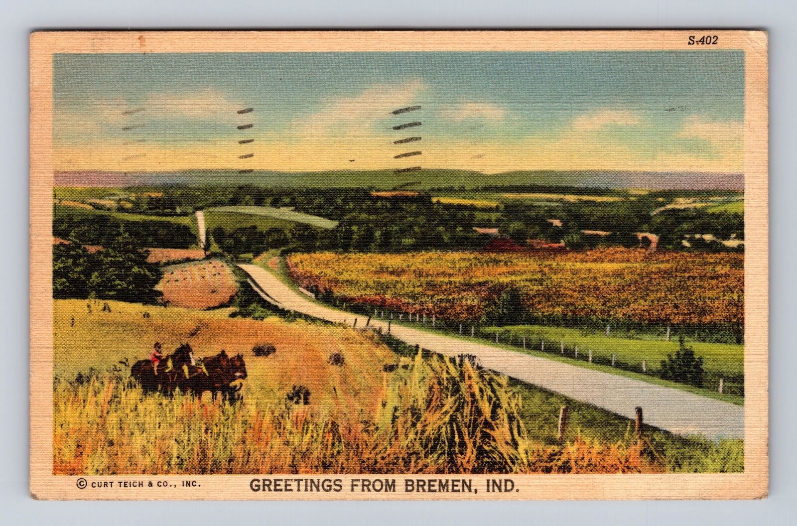 Bremen IN-Indiana, Scenic Road General Greetings, Vintage c1946 Postcard