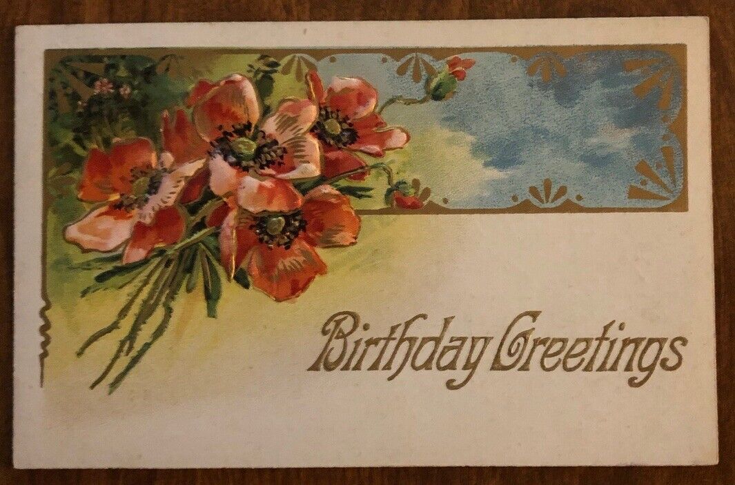 Embossed Birthday Greetings Printed in Germany, Pre 1914 Antique Postcard