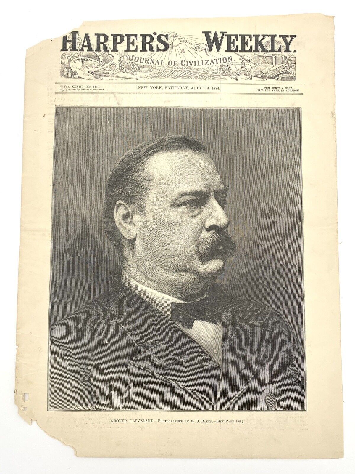 Harper’s Weekly Magazine Newspaper July 19th 1884 Grover Cleveland Cover
