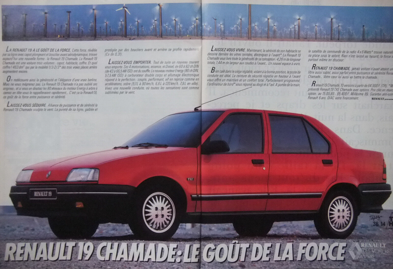 1989 RENAULT 19 CHAMADE LE GOUT DE LA FORCE PRESS ADVERTISEMENT -- ADVERTISING