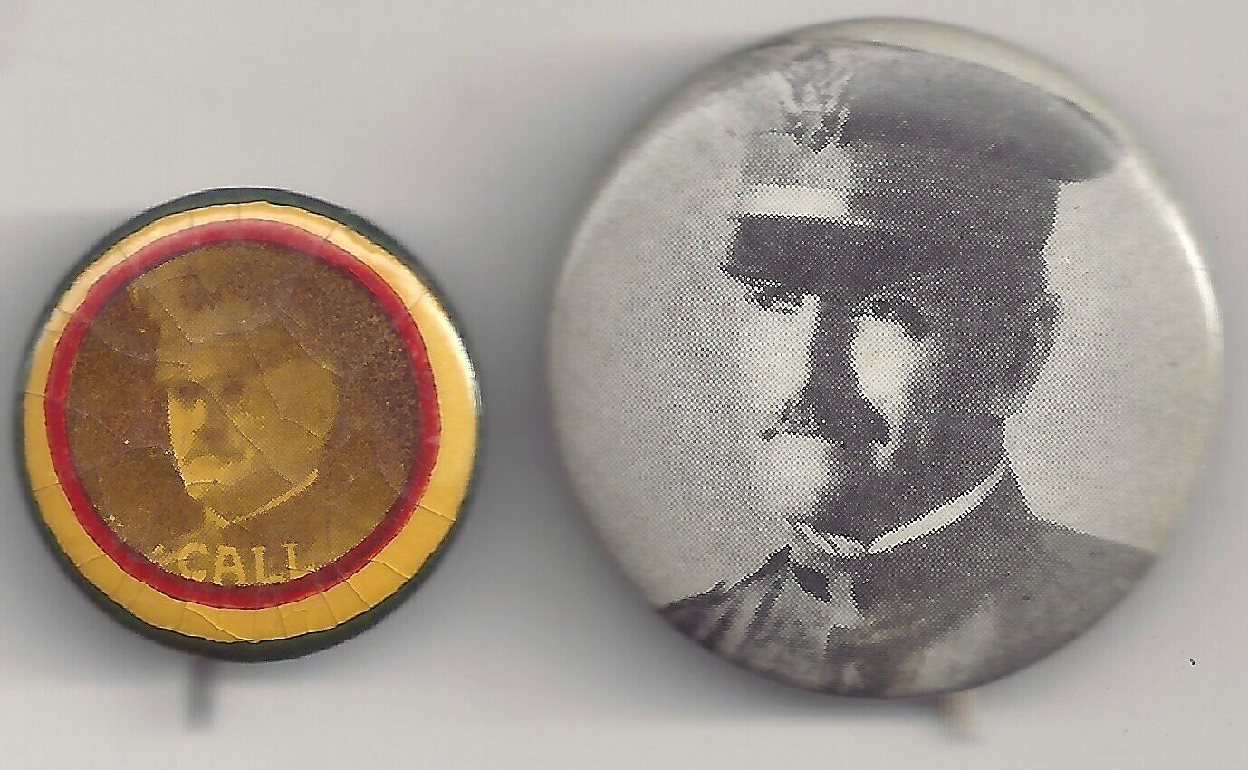 2 General John J. PERSHING Pinbacks ~ Welcome Home WWI Pins Buttons