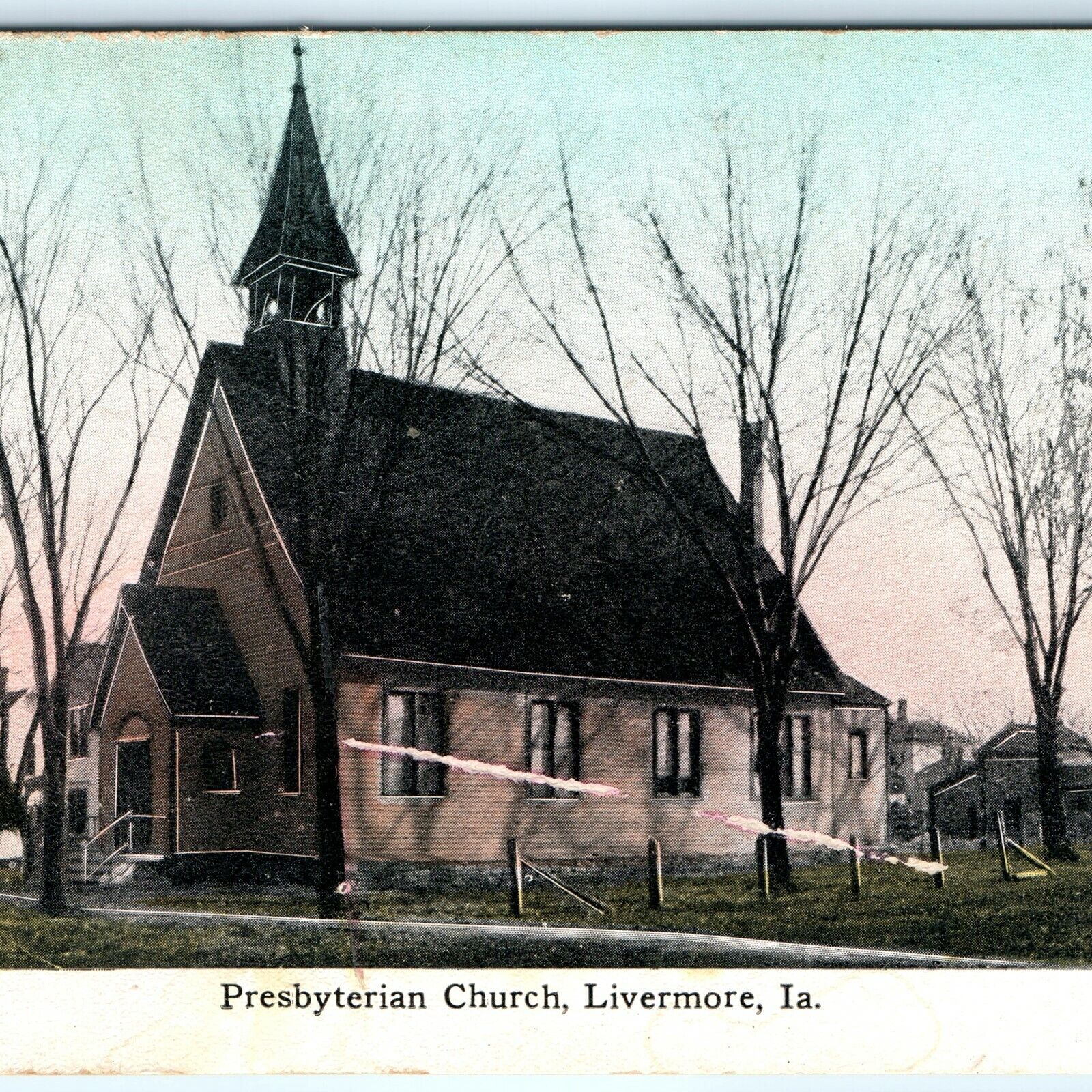 c1910s Livermore, IA Presbyterian Church Litho Photo Hand Colored Postcard A25