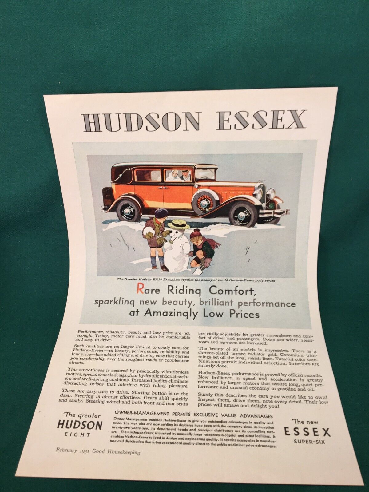 HUDSON ESSEX 1931 Feb Good Housekeeping Original Color Magazine Ad