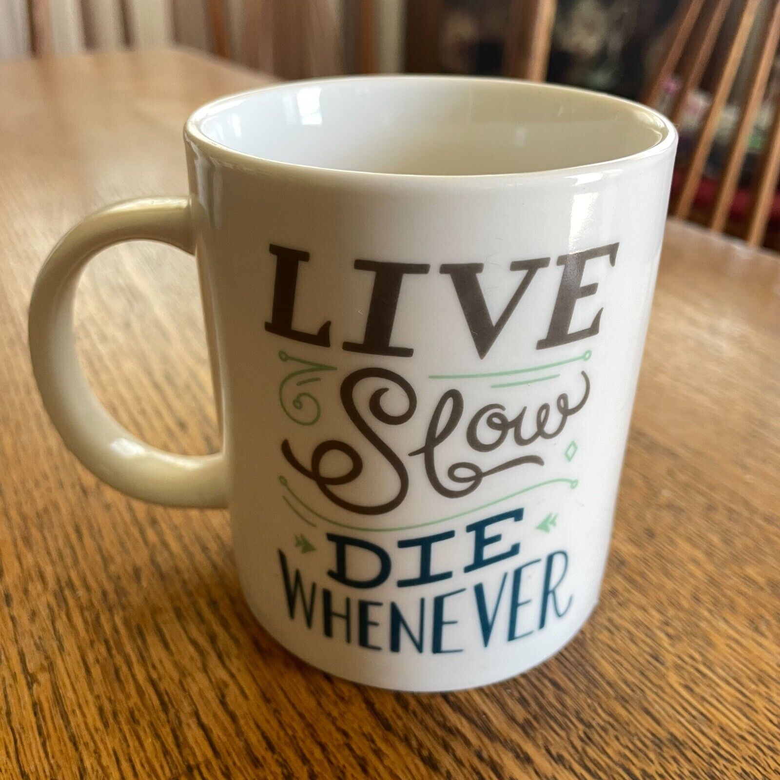 Live Slow Die Whenever Coffee Cup Mug 11 ounces Fred And Friends Brand
