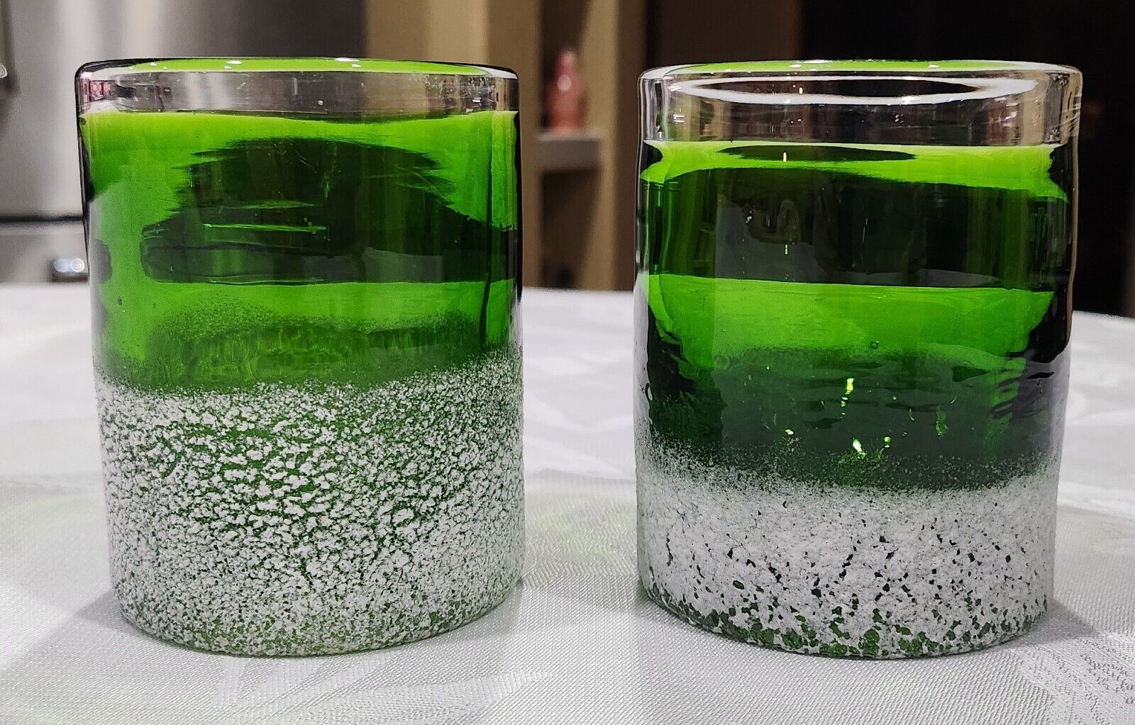 (2) Target 2014 Collection Handblown Green Frosted Candle Holders Mini Vase 4\