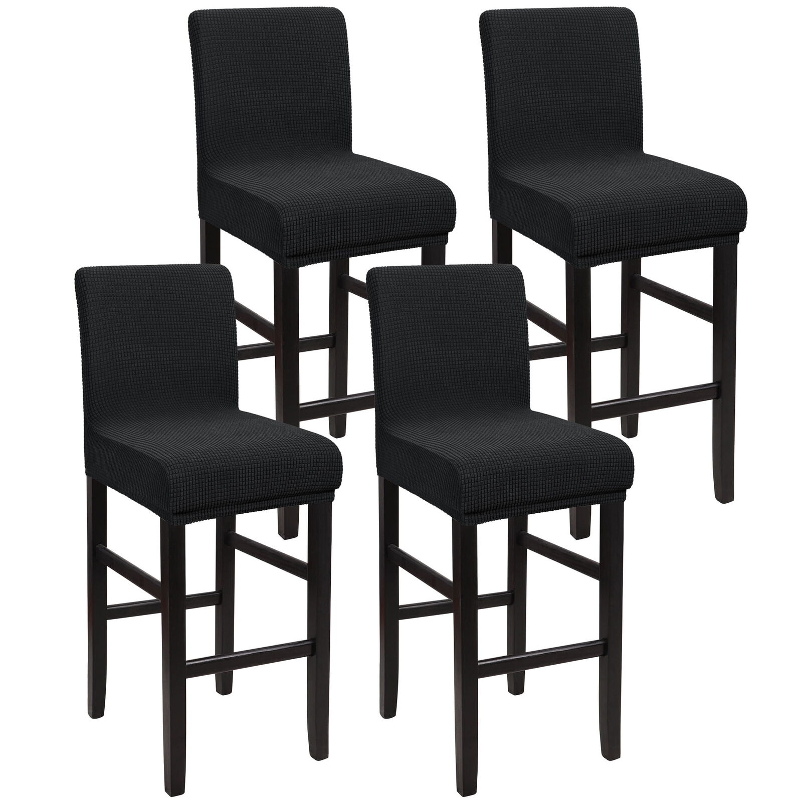 Polyester Stretch Bar Stool Covers Elastic Mid Back Chair Slipcover Black