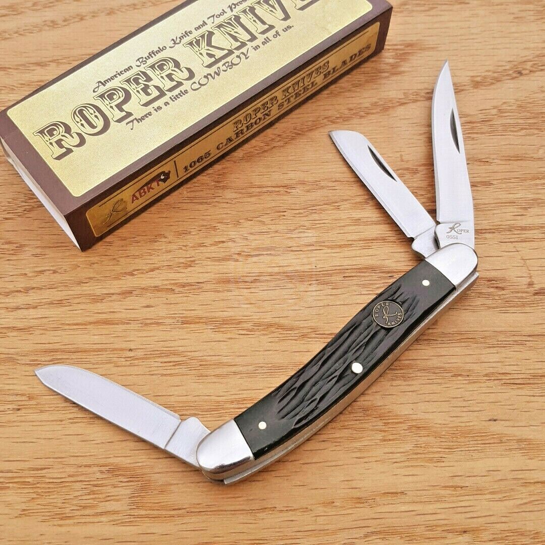 Roper Stockman Pocket Knife 1065 Carbon Steel Blades Green Jigged Bone Handle