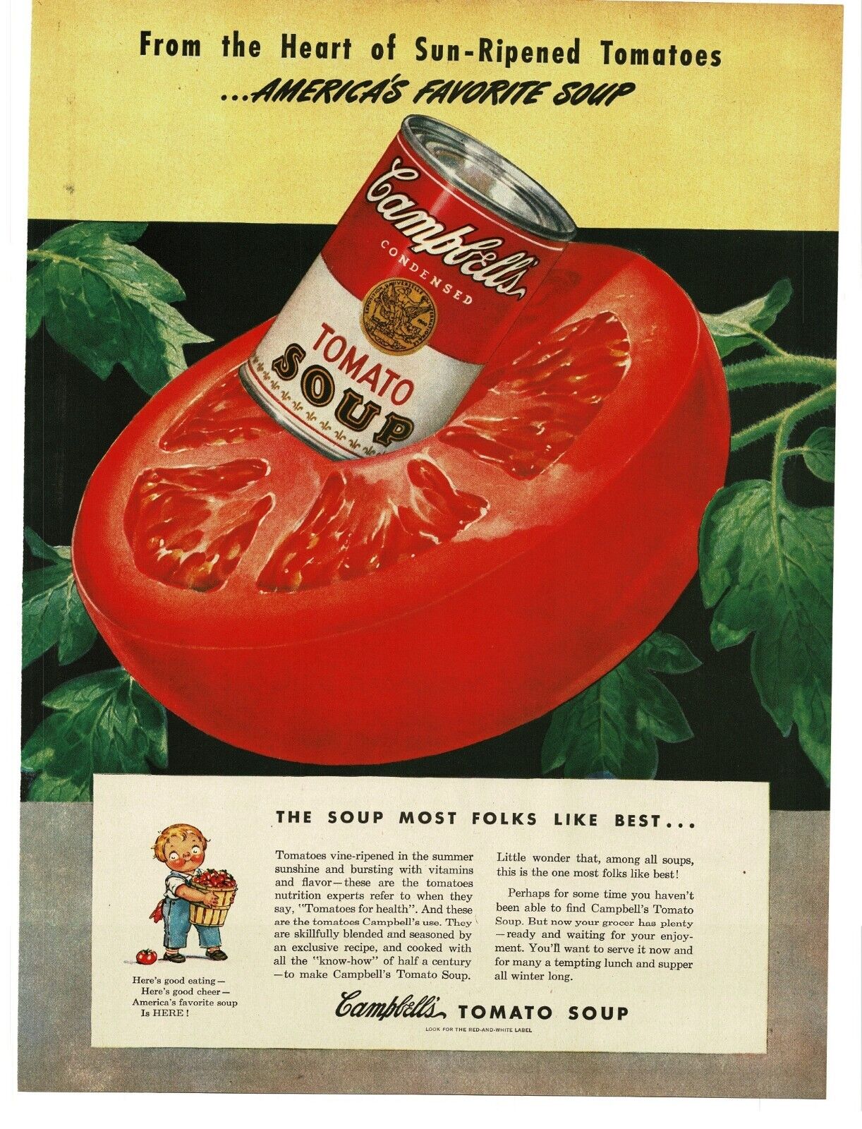 1945 Campbell\'s Tomato Soup big red tomato Vintage Print Ad