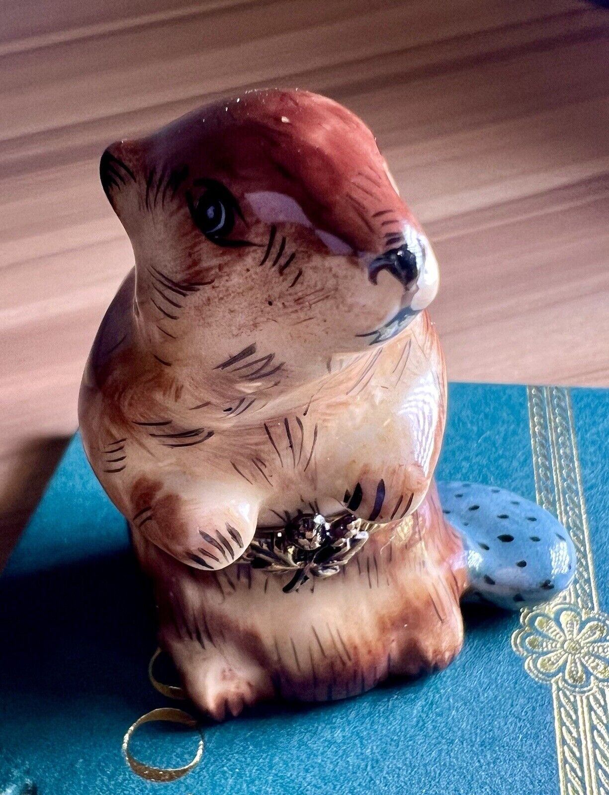 Rochard Limoges France Porcelain Trinket Box Beaver Animal Hand Painted