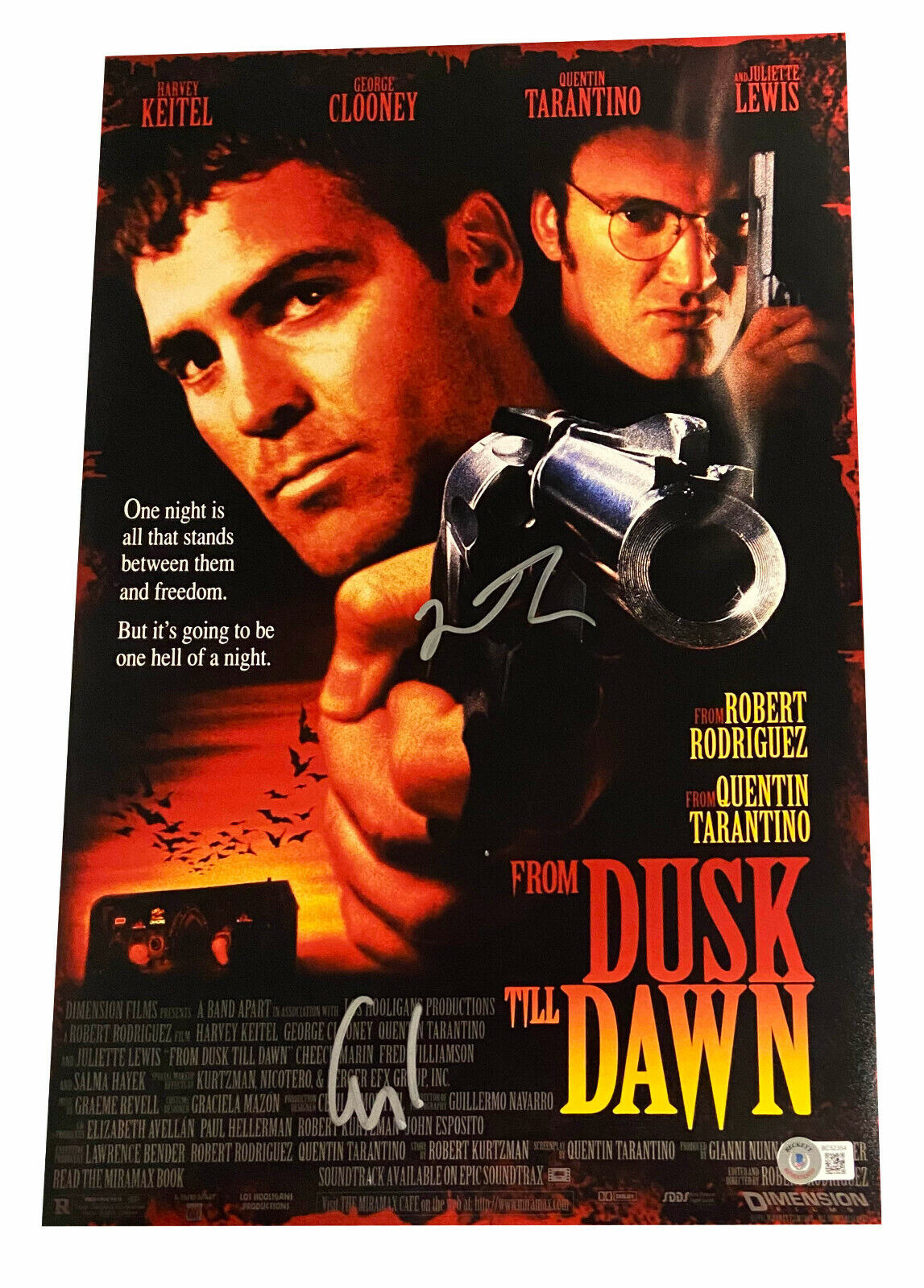 GEORGE CLOONEY QUENTIN TARANTINO SIGNED AUTO 12X18 FROM DUSK TILL DAWN PHOTO BAS