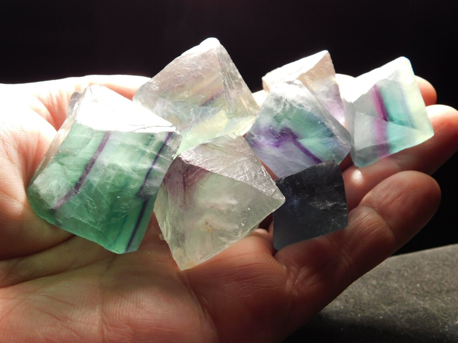 BIG LOT of 100% Natural Fluorescent FLUORITE Octahedron Crystals China 255gr