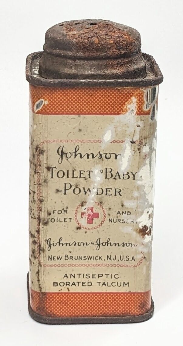 Vtg Johnson & Johnson Toilet Baby Powder Tin Orange & White Borated Talc ~4.5\
