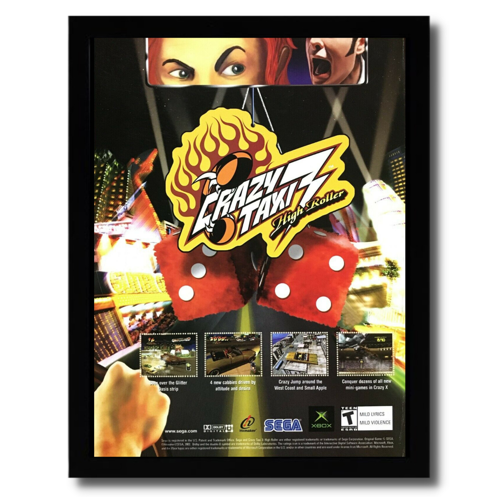 2002 Crazy Taxi 3: High Roller Framed Print Ad/Poster Original Xbox SEGA Art