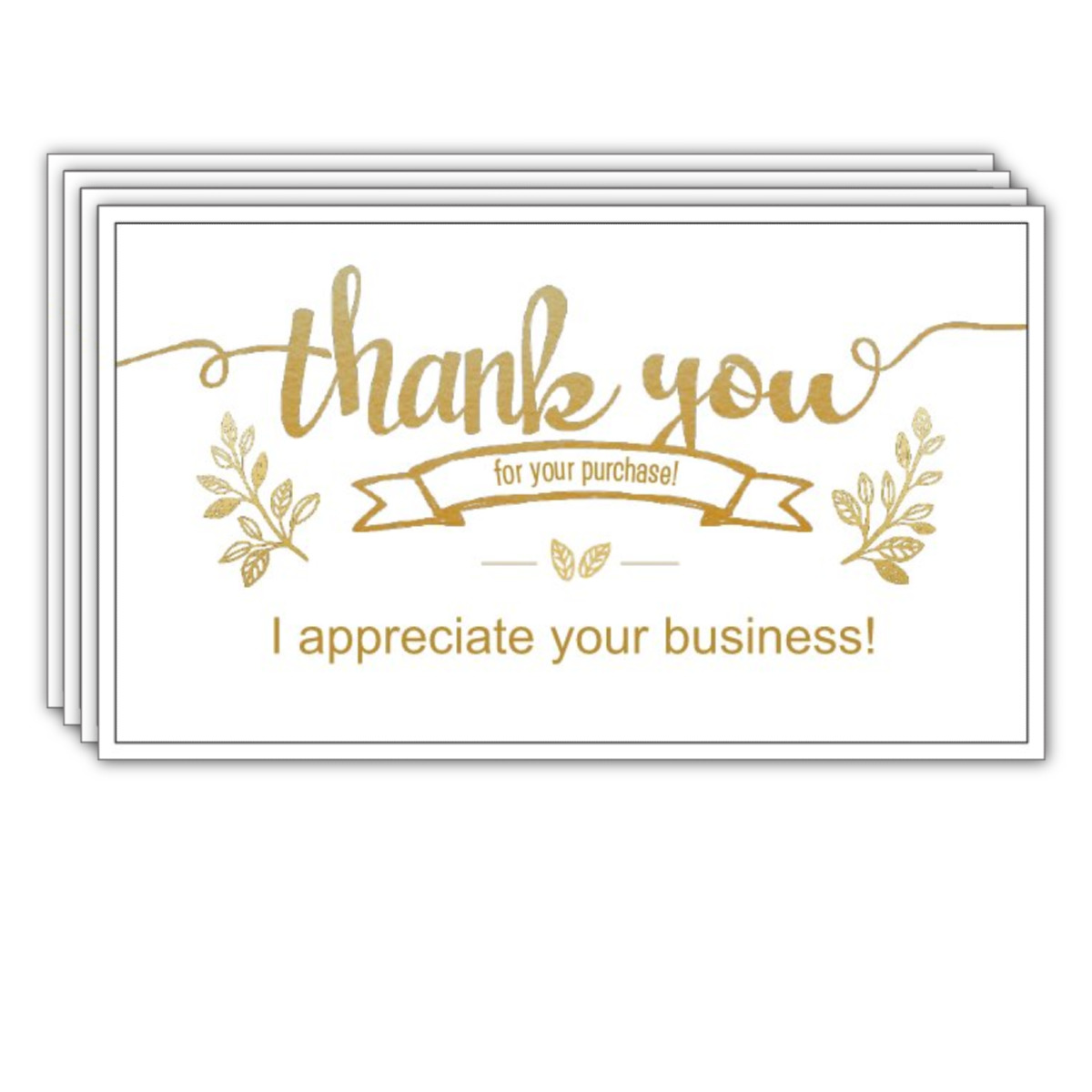 100x Business Cards, Thank You for Your Purchase White Gold, Appreciate Your Biz