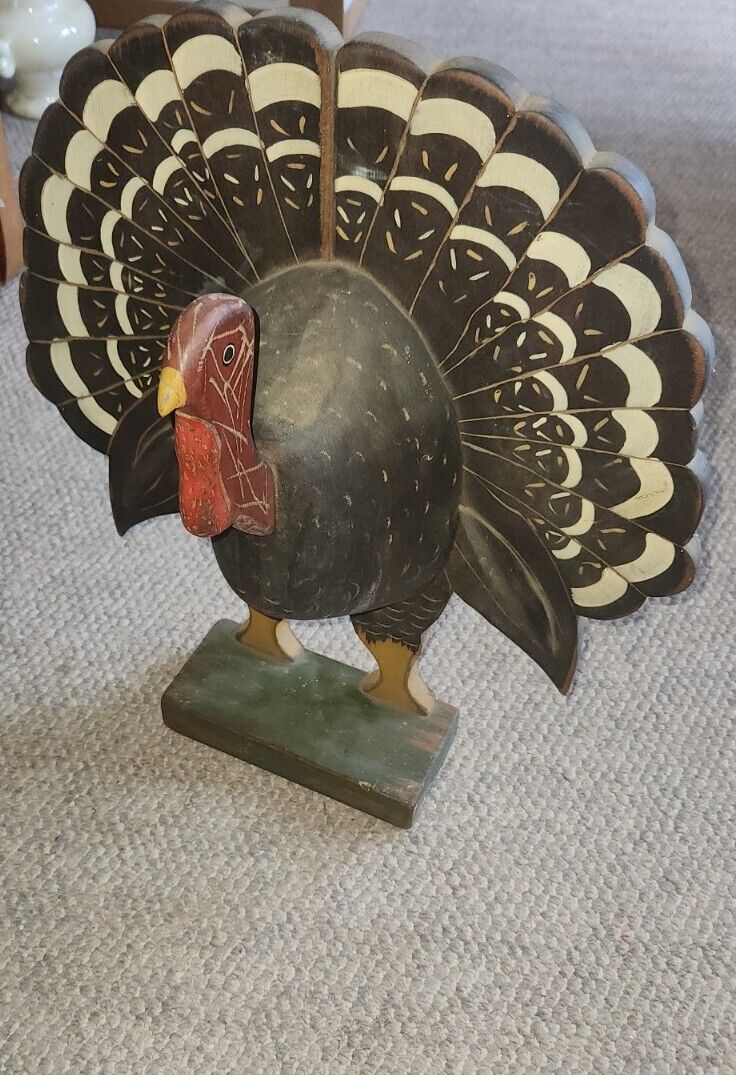 VTG Large Bever Creek Beaman Iowa Hand Painted Wood Turkey Thanksgiving Carved