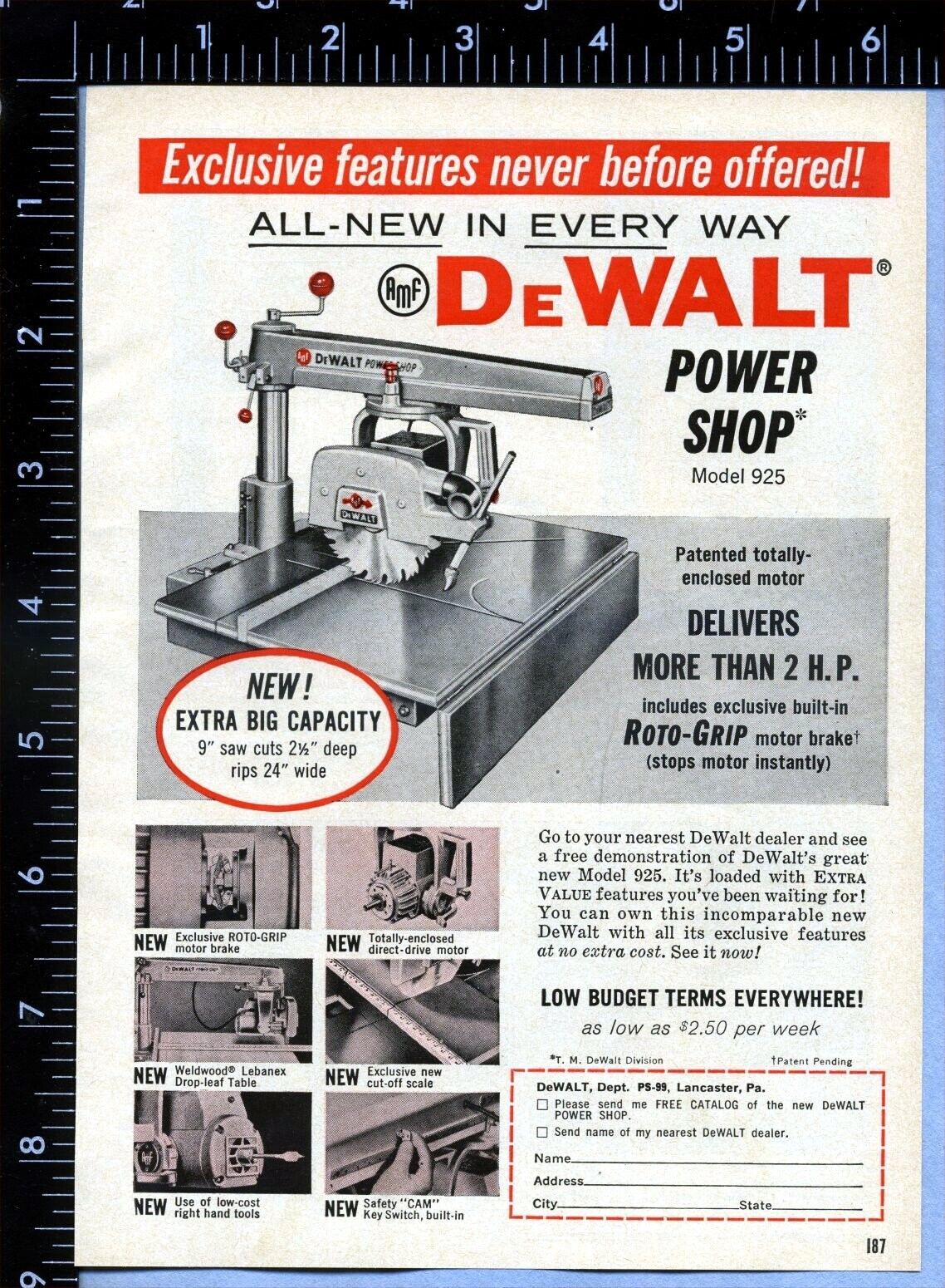 1959 Vintage Magazine Page Ad DeWalt Power Shop Model 925