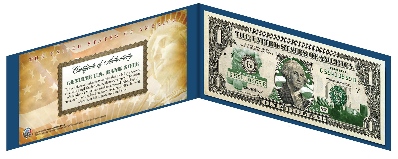IDAHO State $1 Bill *Genuine Legal Tender* U.S. One-Dollar Currency *Green*