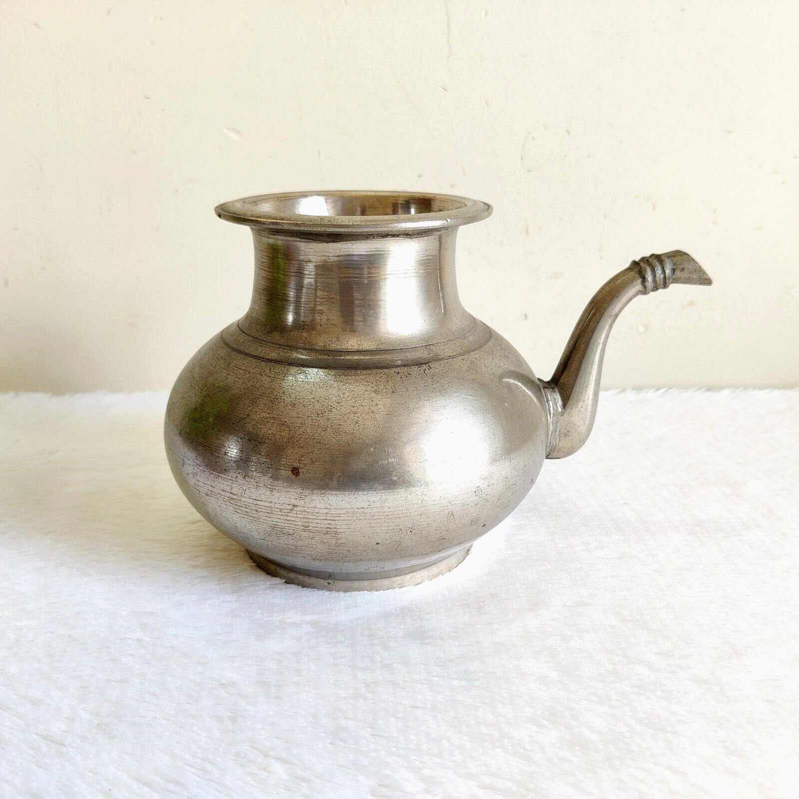 Vintage Nickel Coated Brass Water Pot With Spout Decorative Collectible Old M105