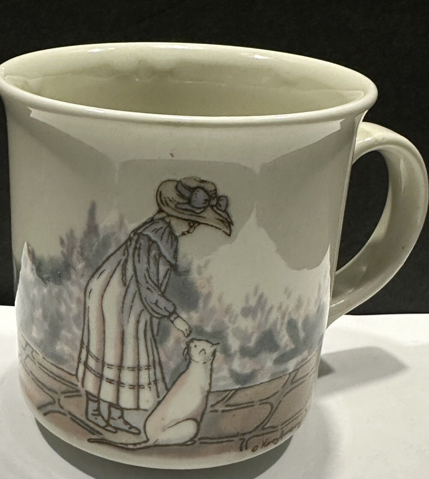 Otagiri - Karen Armstrong - Lady And Cat - Vintage Ceramic Coffee Mug Cup Japan