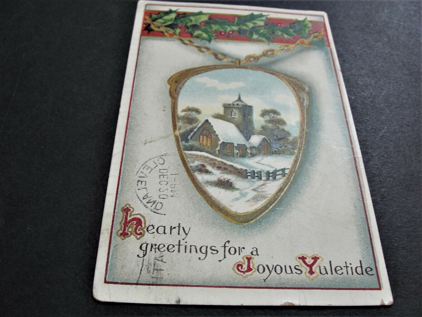 1910 Hearty Greetings for Joyous Yuletide- Ben Franklin One Cent-Postcard. RARE.