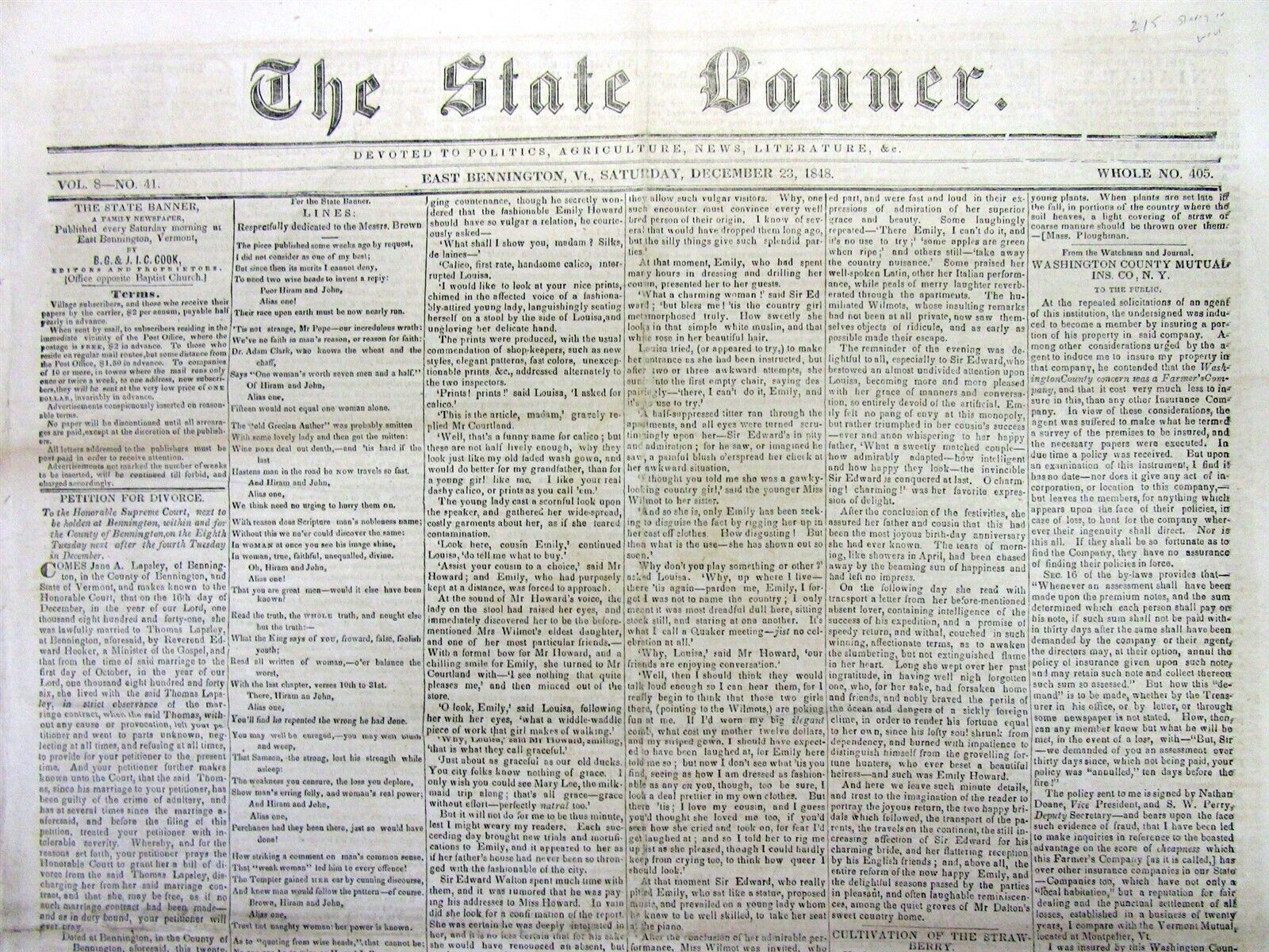 1848 newspaper with the expansion of SLAVERY in CALIFORNIA during THE GOLD RUSH