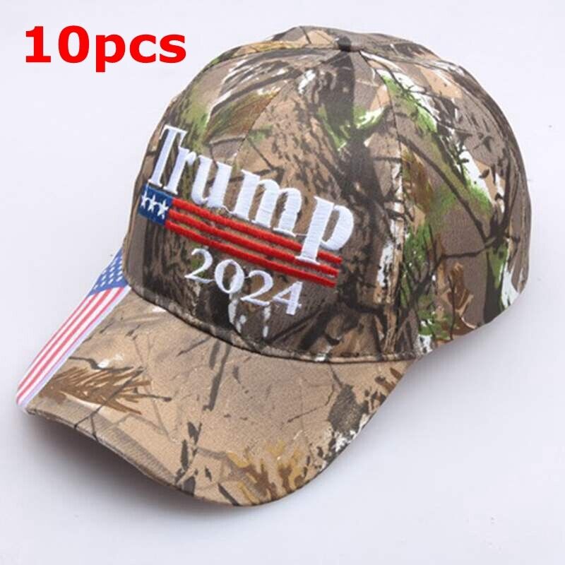 10pc Trump 2024 US president cap Hat USA flag Camouflage Cap baseball embroidery