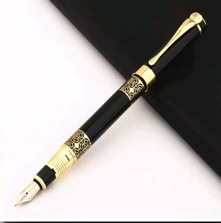 Executive Luxury Black Fountain Pen W/5 Refills Ink Pen Premium Office Supplies 