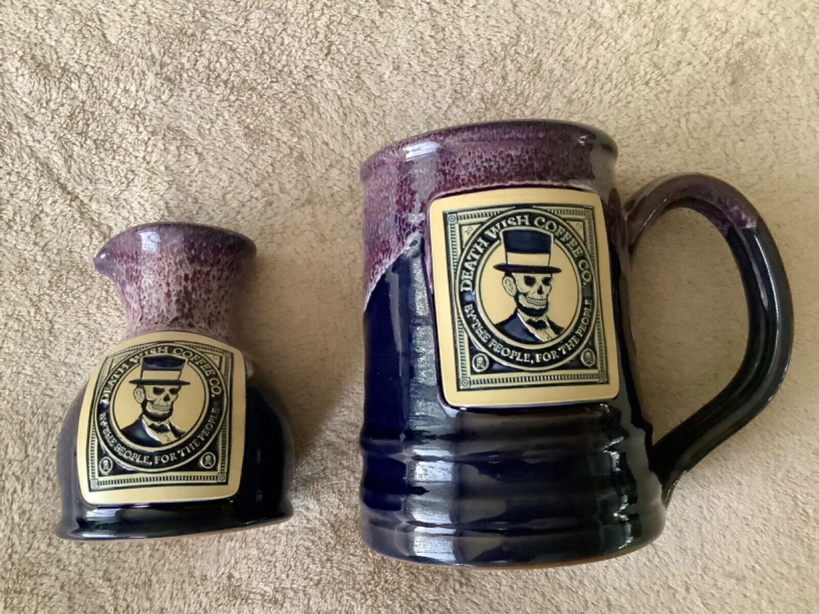 death wish coffee abe lincoln mug and creamer set deneen pottery 4th of july 