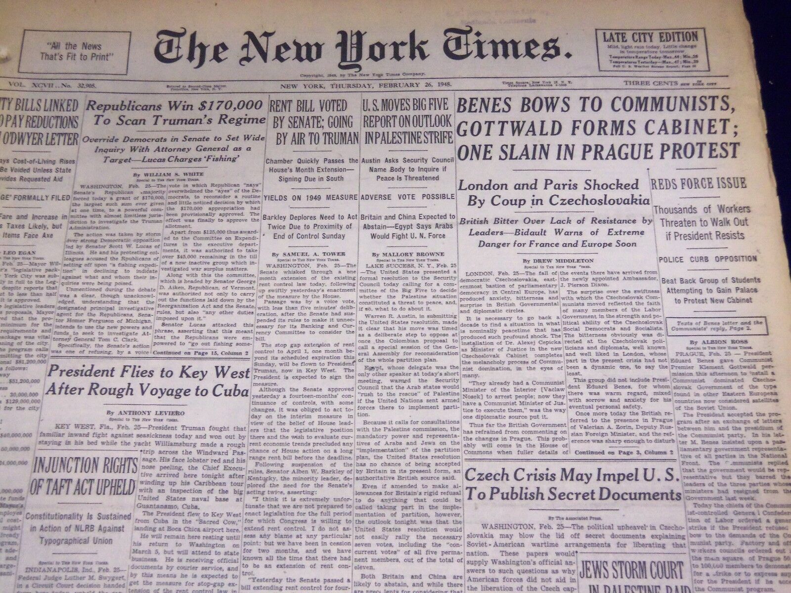 1948 FEBRUARY 26 NEW YORK TIMES - BENES BOWS TO COMMUNISTS - NT 3616