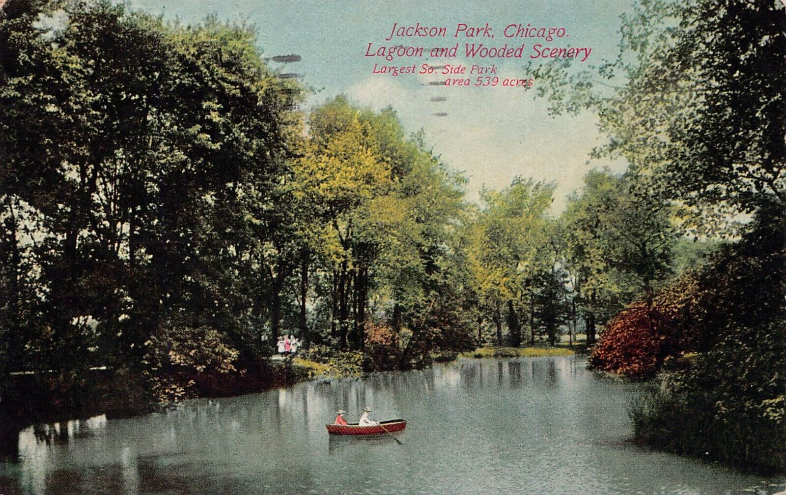 Chicago IL Illinois Jackson Park Lagoon Kinzie Station Cancel RR Vtg Postcard O1