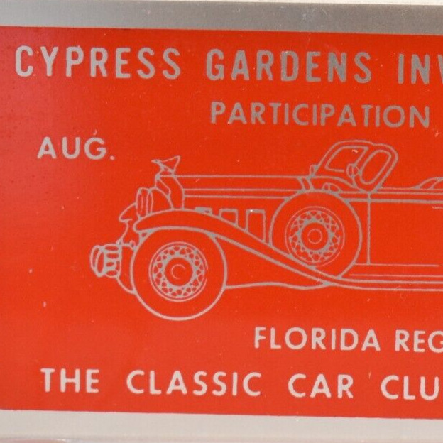 1965 Cypress Gardens Classic Car Club Meet Participant Award Florida Plaque