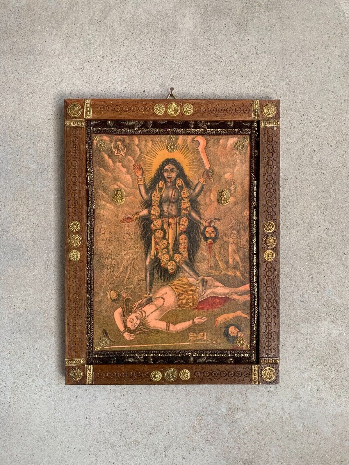 Old Picture Frame, Maha Kali with Shiva Picture, Wall Art Decor Frame  - 9 x 12\