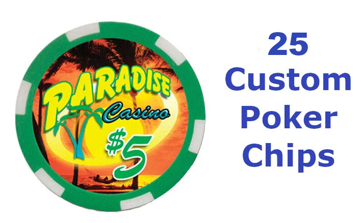 25 Custom Poker Chips : Both sides printed in Full Color with your designs