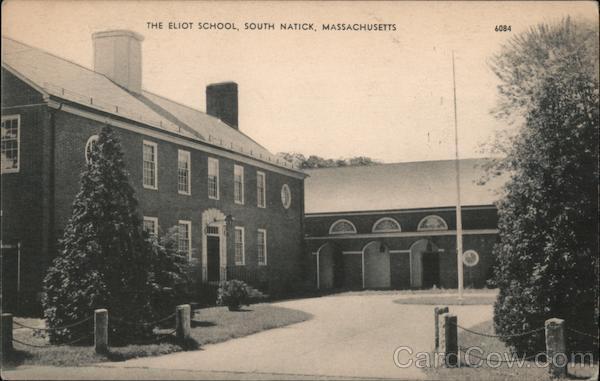 South Natick,MA The Eliot School Middlesex County Massachusetts Linen Postcard