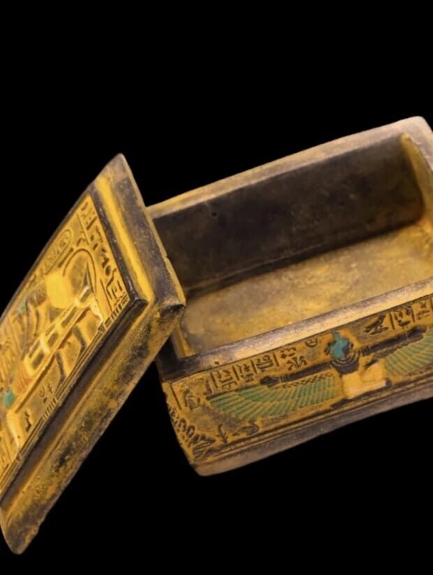 Rare ancient Egyptian mummification box Pharaoh Isis Anubis antique jewelry box