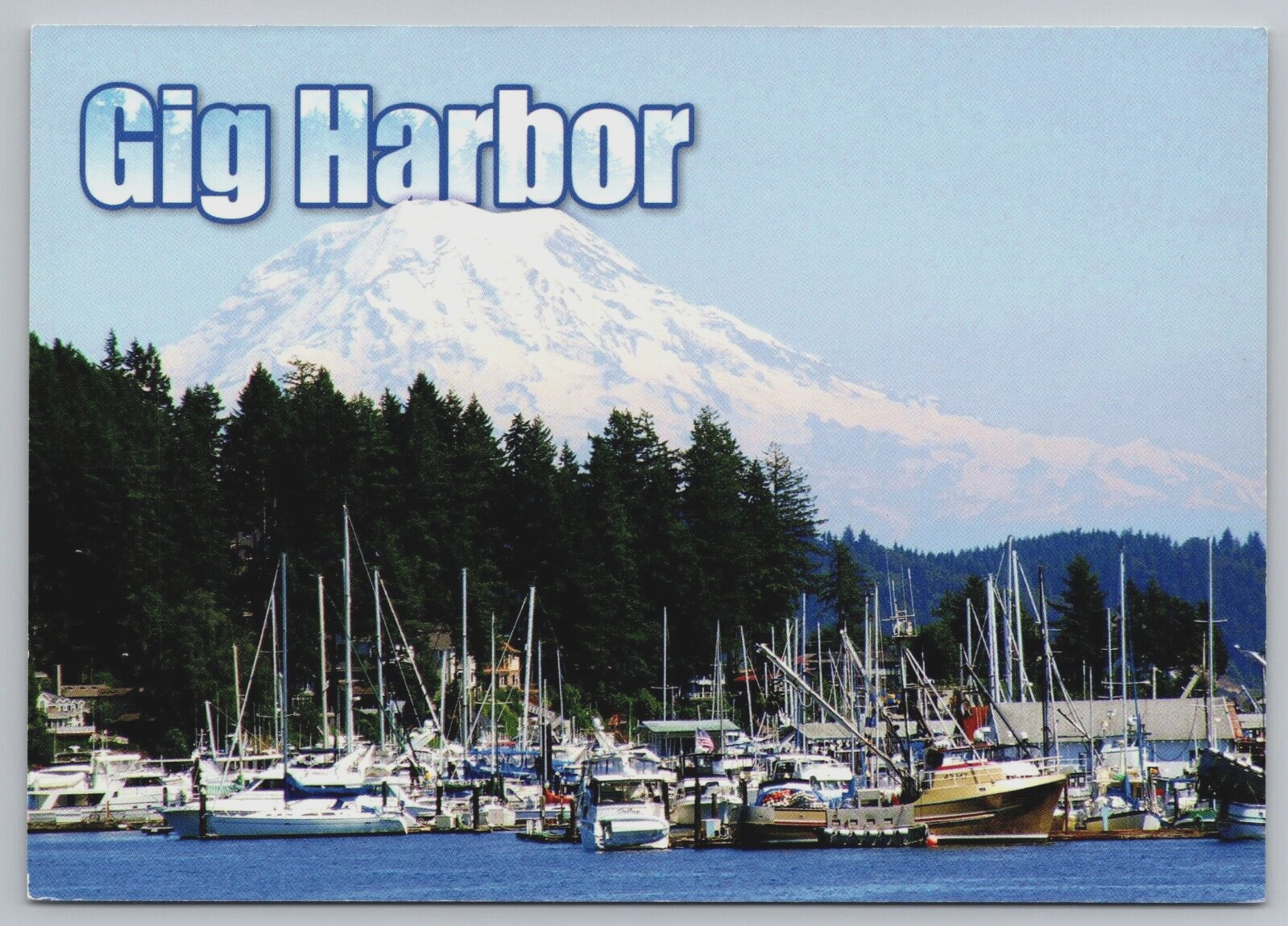 Gig Harbor WA Mount Rainier Boats Sailboats Pierce County 6x4 Vtg Postcard B22