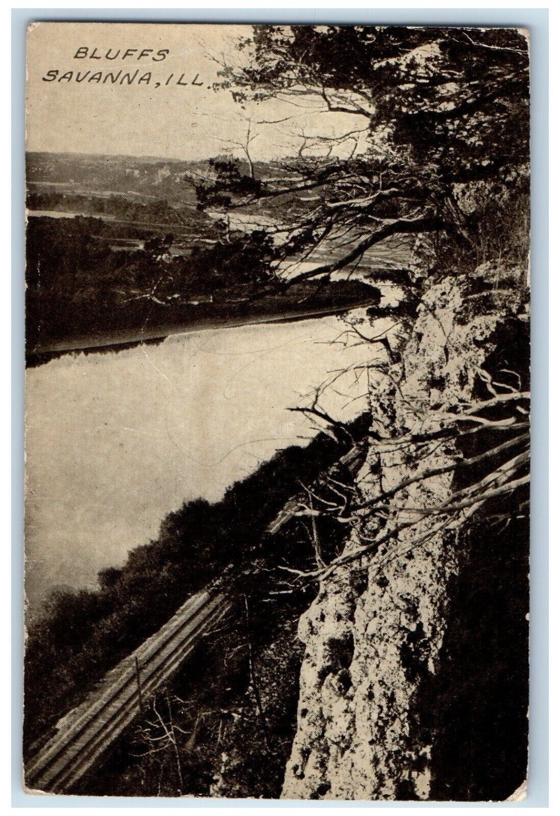 1913 Bluffs River Lake Cliff Exterior Savanna Illinois Vintage Antique Postcard