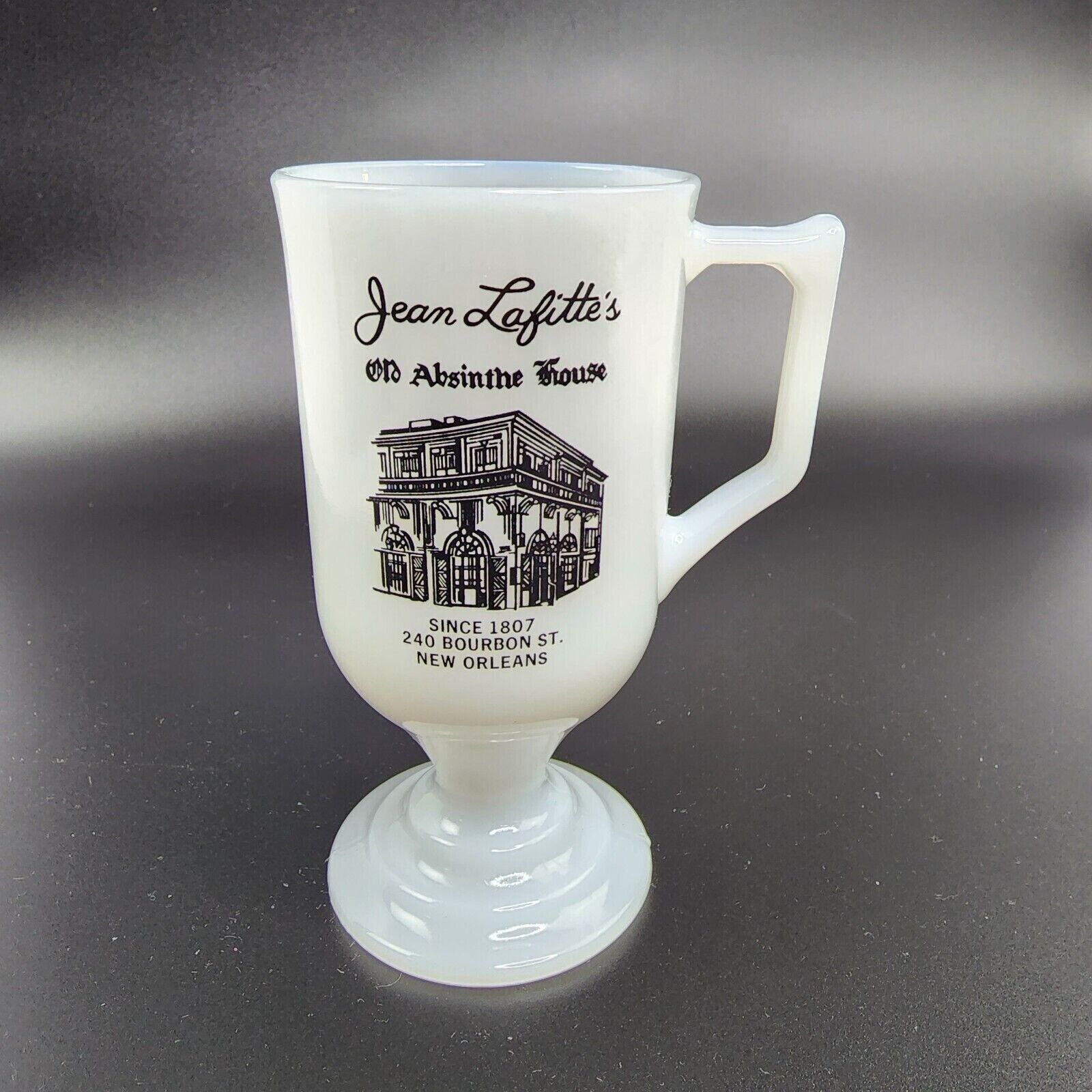 Vintage Jean Lafitte\'s Old Absinthe House Milk Glass Pedestal Footed Mug Cup 