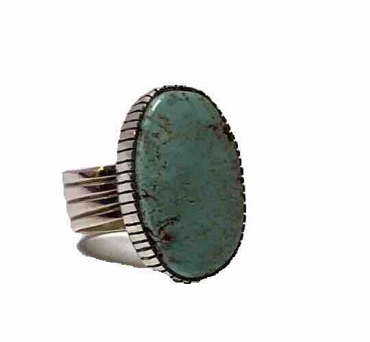 Vintage Native American Silver Ring Turquoise Oval Sterling Size 7.8 To 8