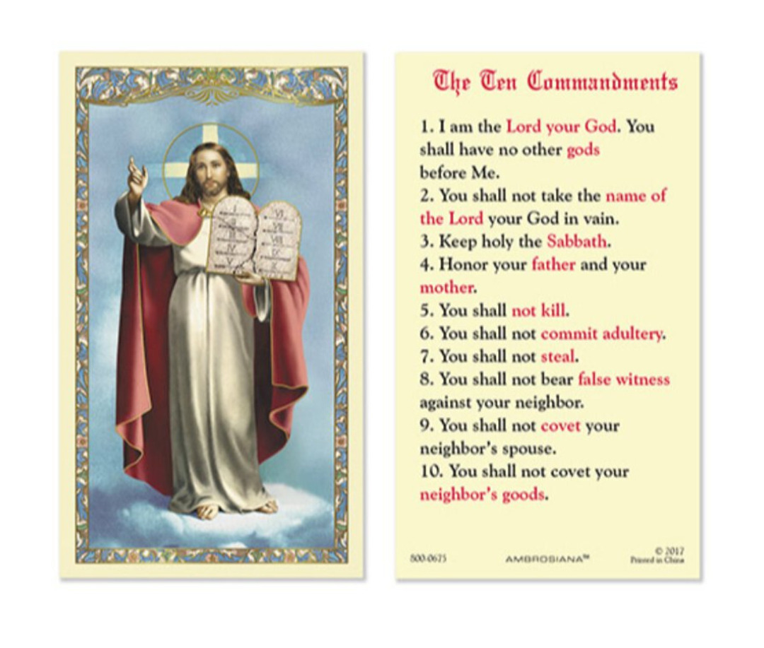 Laminated The Ten 10 Commandments Holy Prayer Card Catholic