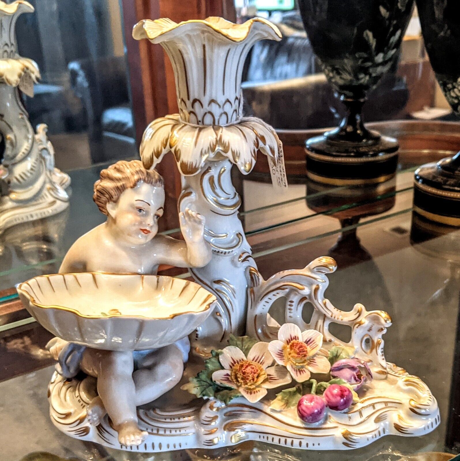 c 1902 Dresden Meissen Porcelain Figural Cherub Candle Holder -Partial  Repair