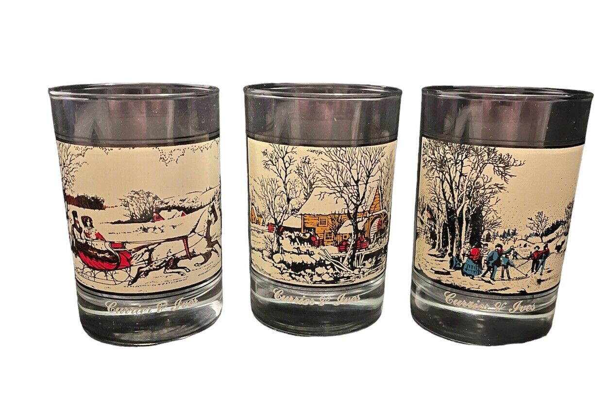 Vintage Currier and Ives 1981 Arby\'s Collector Series Drinking Glasses Set Of 3
