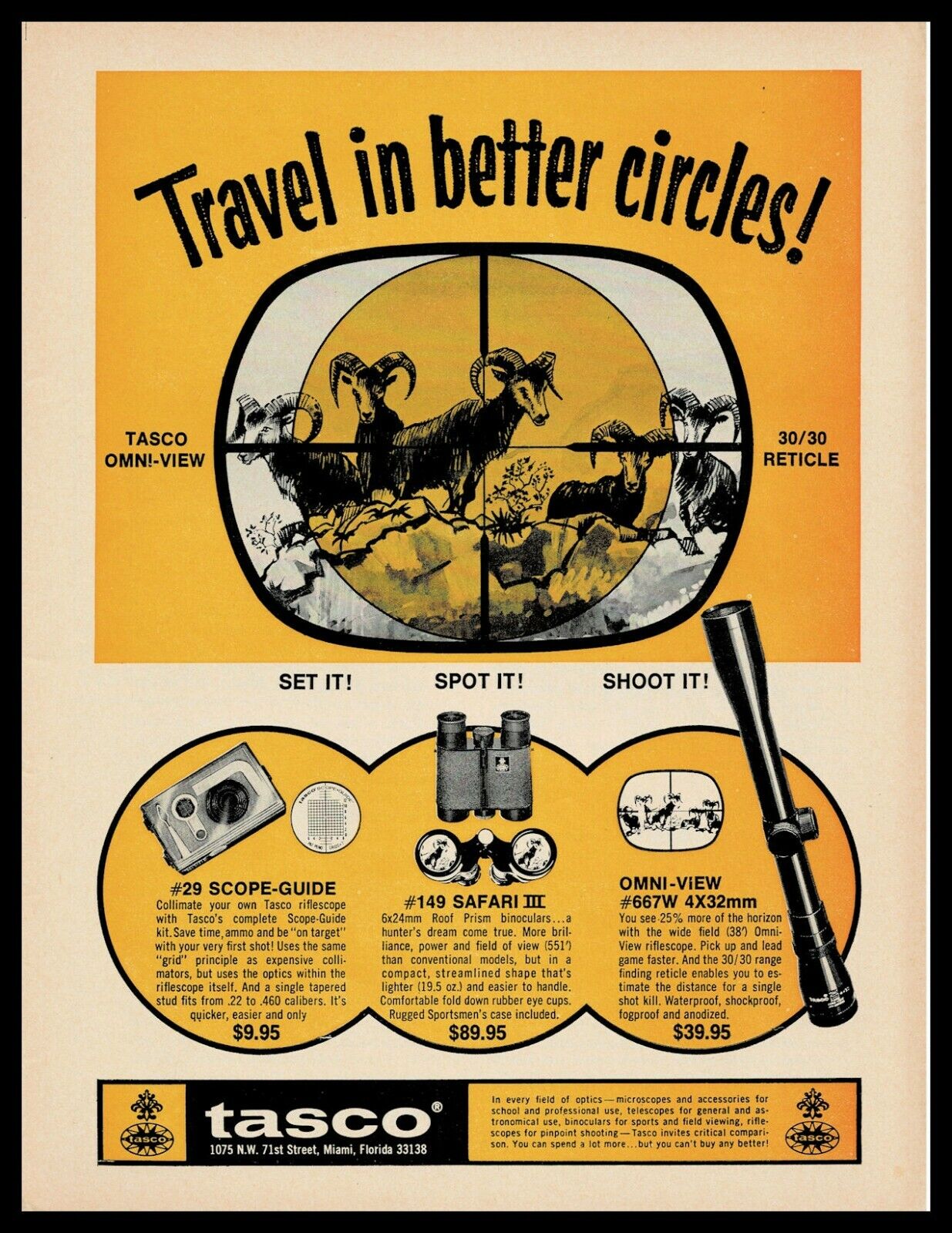 1971 TASCO Omni-View Rifle Scope and Binoculars PRINT AD Original Advertisement